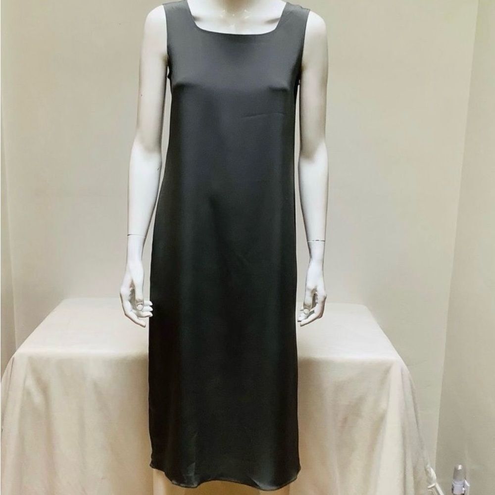 PETER COHEN SQUARE NECK SILK SLEEVELES SHEATH DRESS GRAY LAYERED SILK NWOT